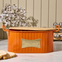 Ahşap Kesme Tahtalı Ekmek Kutusu - Turuncu - 33 cm