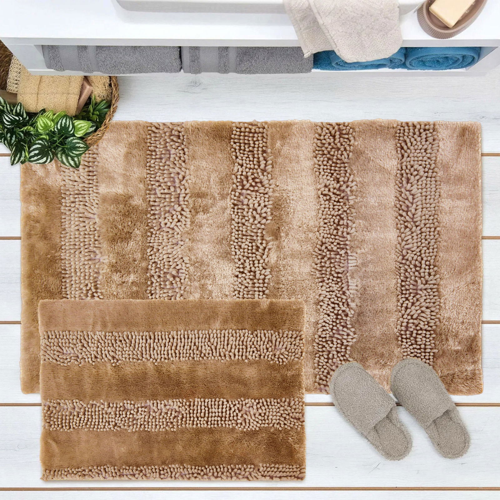 Soft Line 2'li Banyo Paspası - Vizon - 60x90 cm + 45x60 cm
