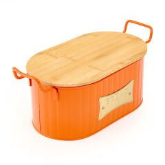 Ahşap Kesme Tahtalı Ekmek Kutusu - Turuncu - 33 cm