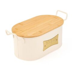 Ahşap Kesme Tahtalı Ekmek Kutusu - Krem - 33 cm