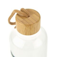 Bambu Kapaklı H2O Cam Matara - Şeffaf / Açık Kahverengi - 1 lt