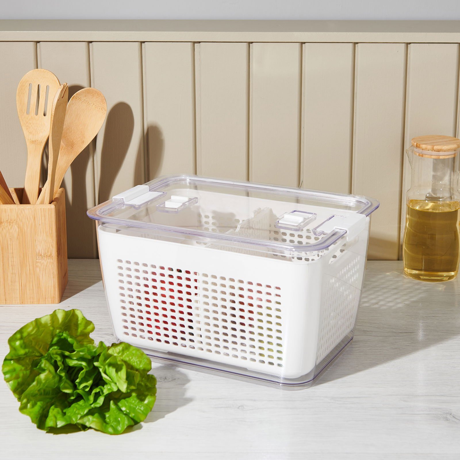 Süzgeçli Saklama Kabı - Beyaz - 9 lt