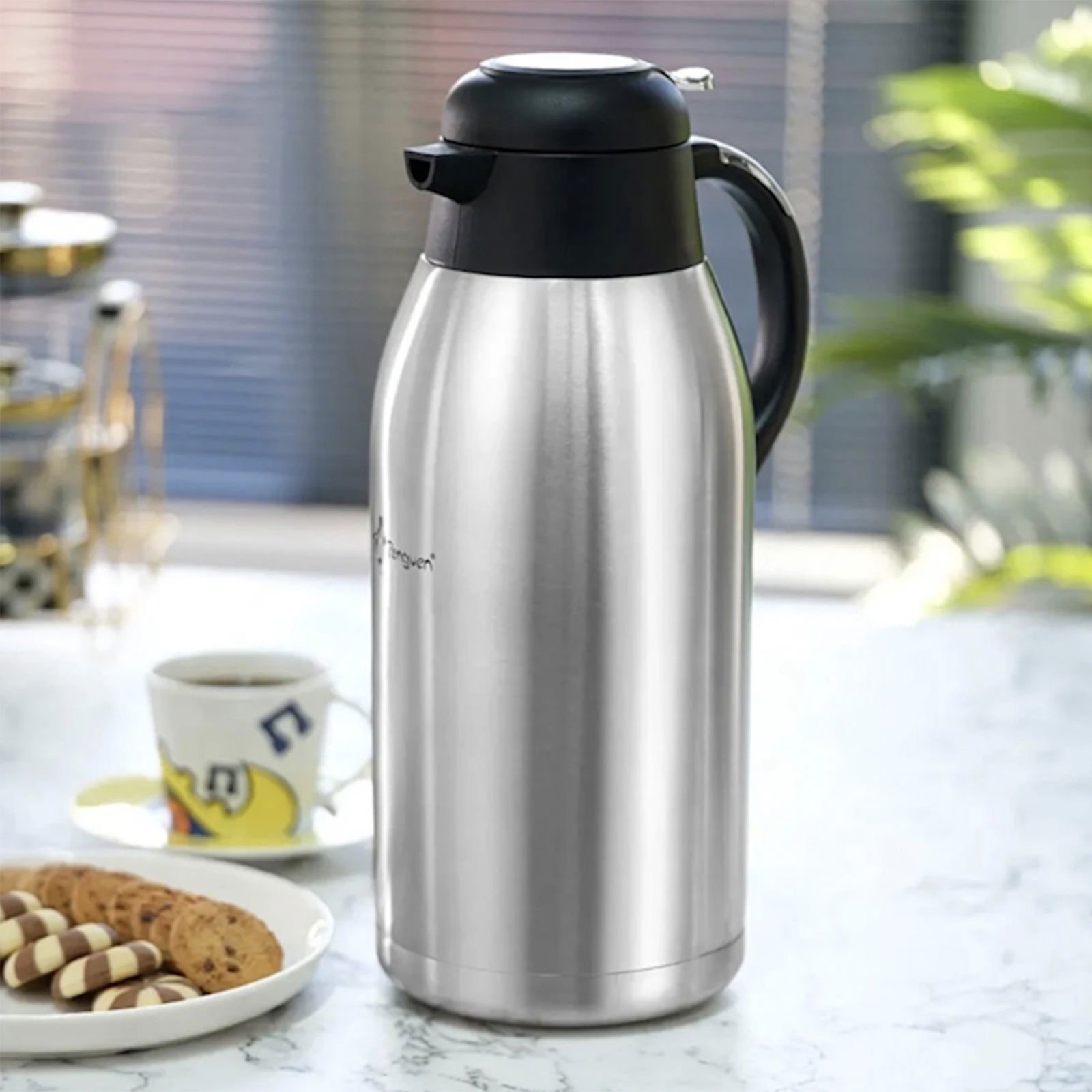 Premium Çelik Çay Termosu - Inox / Siyah - 2,5 lt