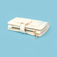 Gold Tokalı PVC Cüzdan - Krem - 9x13 cm