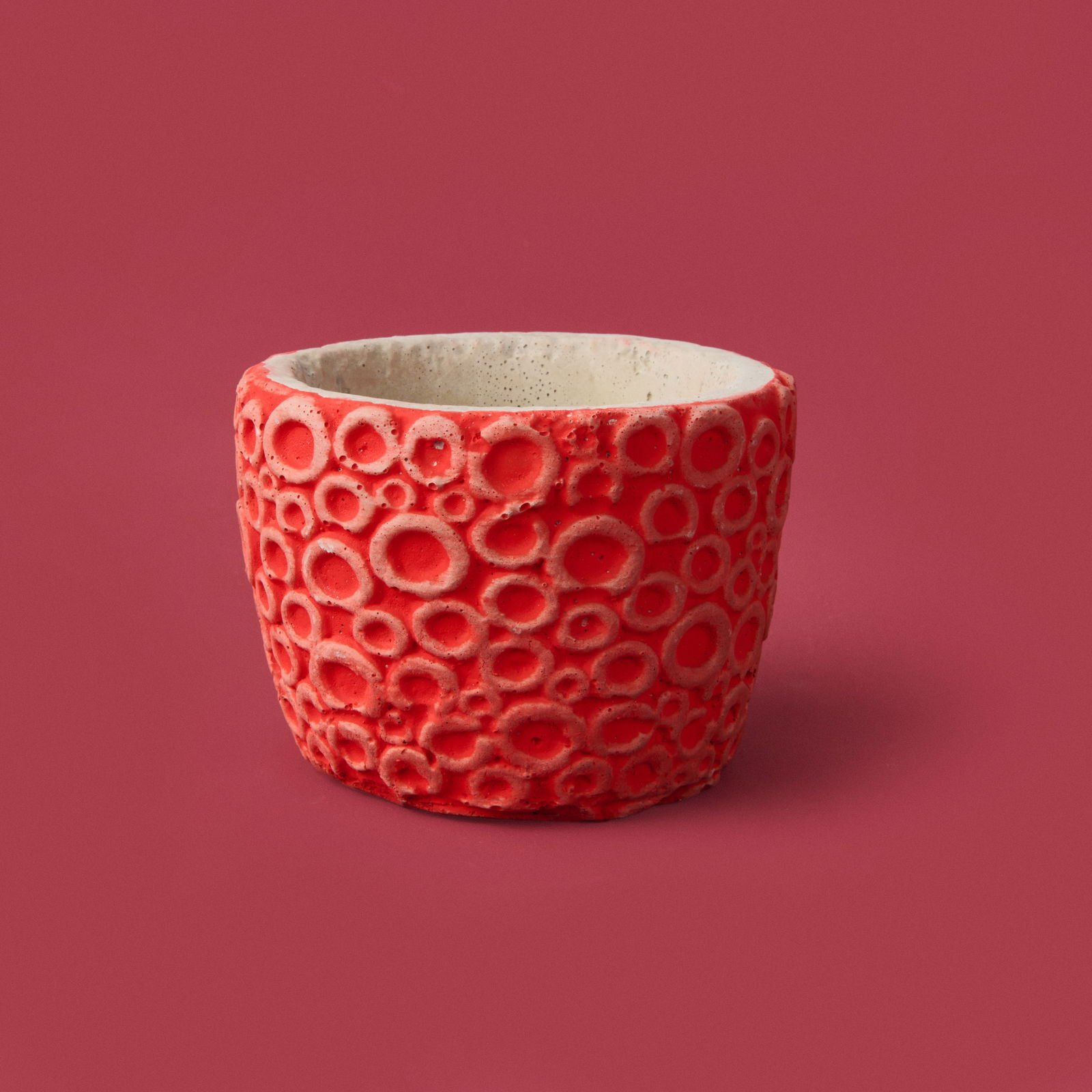 Halka Desenli Beton Saksı - Turuncu - 7x9 cm