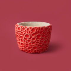 Halka Desenli Beton Saksı - Turuncu - 7x9 cm