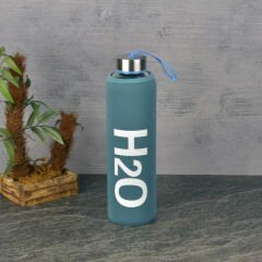 H2O Kılıflı Cam Matara - Mavi / Şeffaf - 600 ml