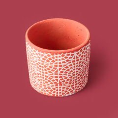 Mozaik Desen Beton Saksı - Turuncu - 10x13 cm