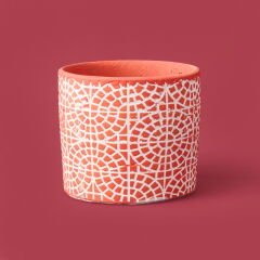 Mozaik Desen Beton Saksı - Turuncu - 10x13 cm