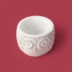 Kozalak Desenli Beton Saksı - Krem - 8x10 cm