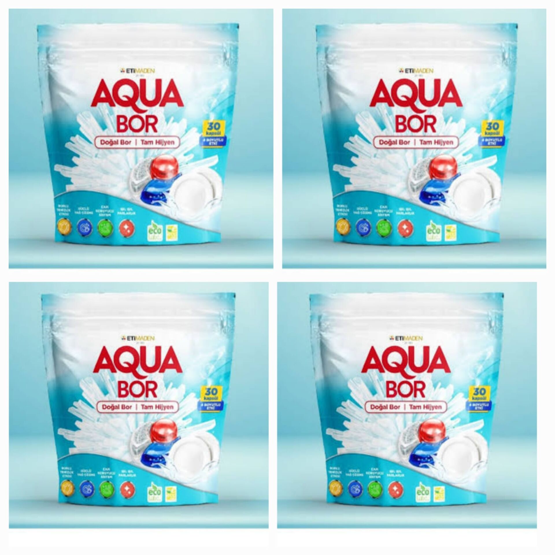 AQUABOR DOĞAL MİNERALLİ  4 PAKET   BULAŞIK TABLETİ L 4*30 KAPSÜL