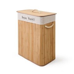 Living Bambu Çift Hazneli Örme Çamaşır Sepeti - Bej - 80 lt