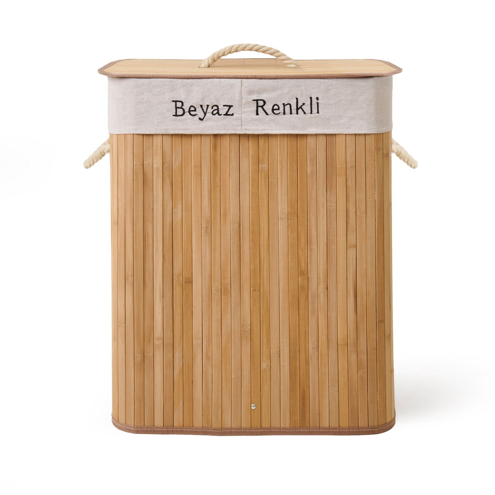 Living Bambu Çift Hazneli Örme Çamaşır Sepeti - Bej - 80 lt