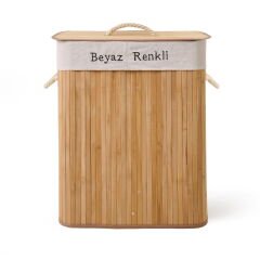 Living Bambu Çift Hazneli Örme Çamaşır Sepeti - Bej - 80 lt