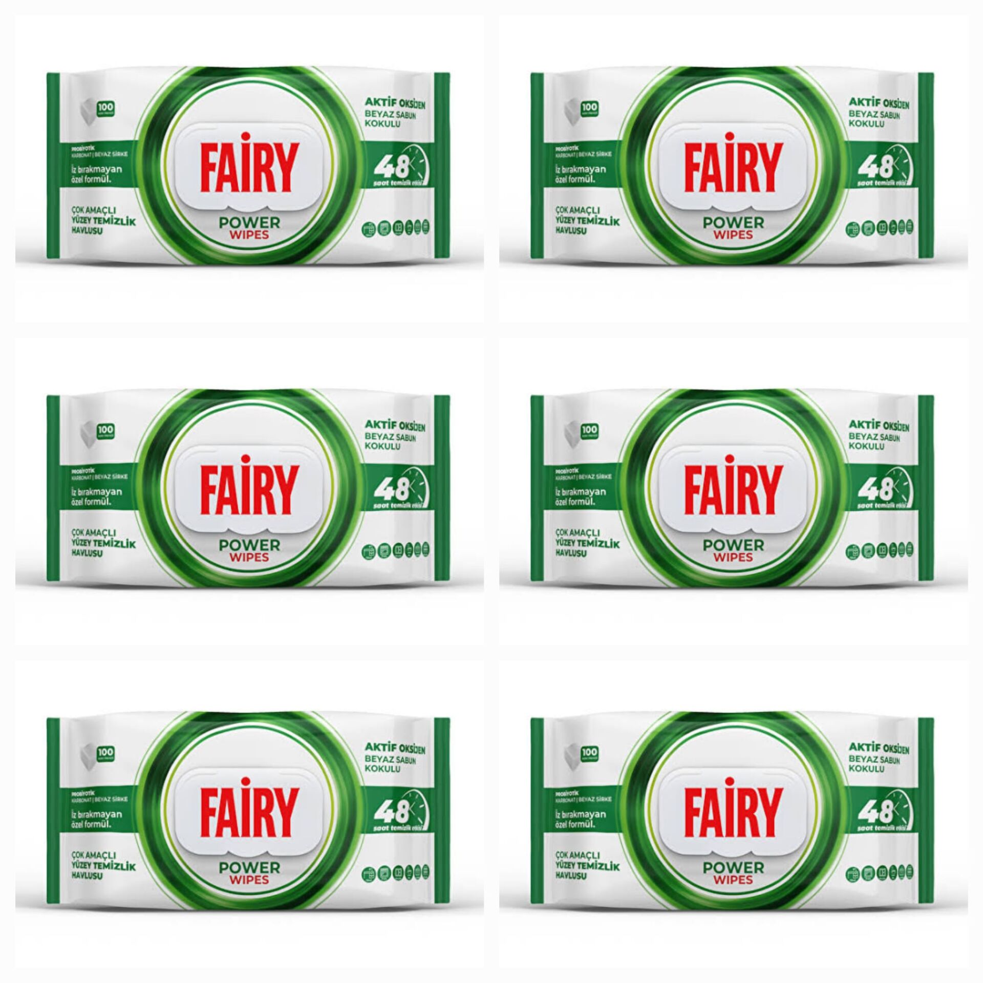 Power Wipes Yüzey Temizlik Havlusu 100 Yaprak 6 Adet Beyaz Sabun