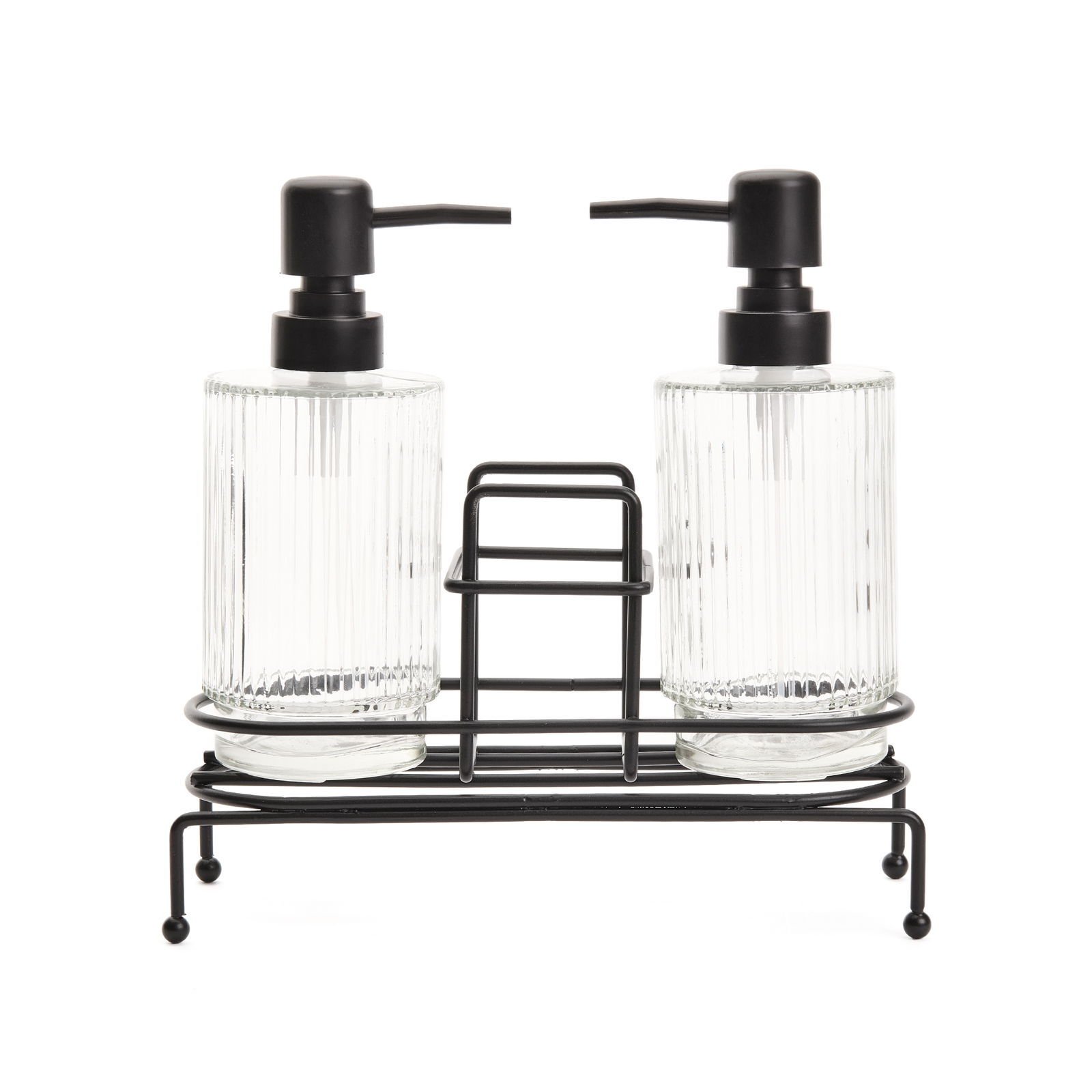 Metal Stantlı Sıvı Sabunluk - Siyah / Şeffaf - 22 cm