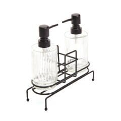 Metal Stantlı Sıvı Sabunluk - Siyah / Şeffaf - 22 cm