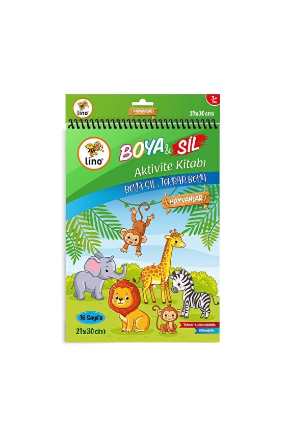 Lino Boya Sil Aktivite Boyama Kitabı Hayvanlar A4 Ebat (Silinebilir)
