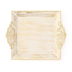 Home Barok Eskitme Tepsi - Beyaz - 22x26 cm