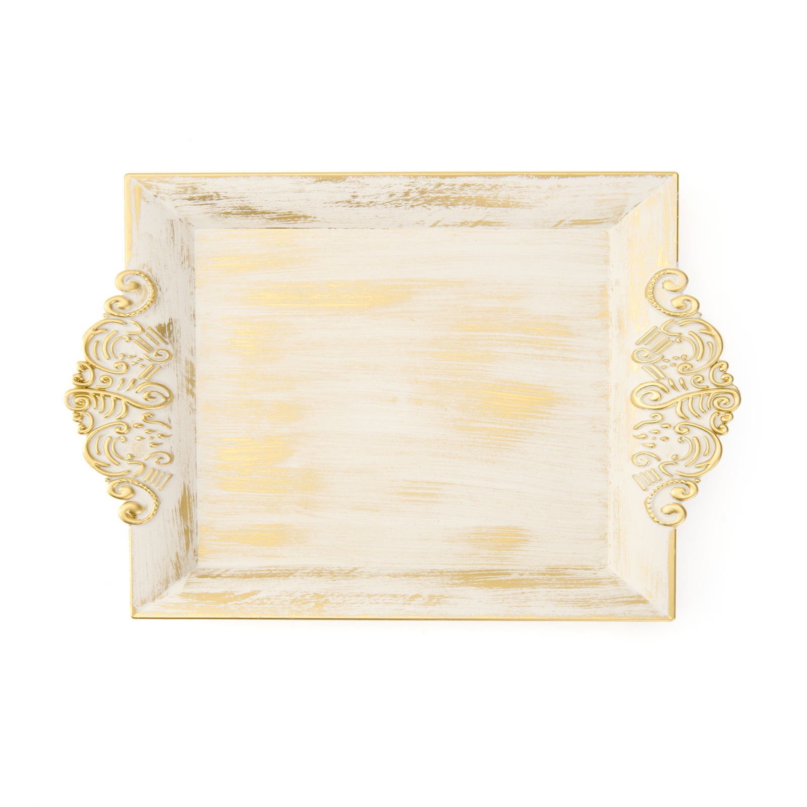 Home Barok Eskitme Tepsi - Beyaz - 26x39 cm