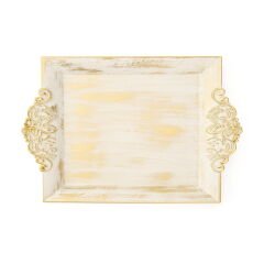 Home Barok Eskitme Tepsi - Beyaz - 26x39 cm