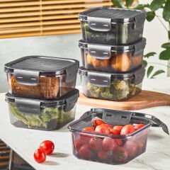 L863X6 Quick 6'lı Sızdırmaz Kare Saklama Kabı Seti - Siyah / Şeffaf