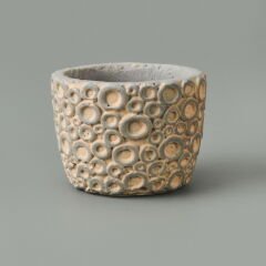 Halka Desenli Beton Saksı - Krem - 7x9 cm