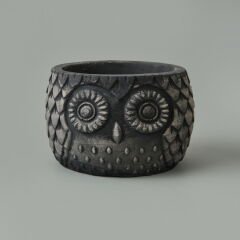 Kozalak Desenli Beton Saksı - Siyah - 8x10 cm