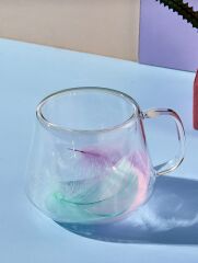 PEROTTİ DUBLE FEATHER ÇİFT ÇİDARLI RENKLİ VE TÜY DESEN DETAYLI  BARDAK KUPA 200 ML