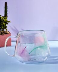 PEROTTİ DUBLE FEATHER ÇİFT ÇİDARLI RENKLİ VE TÜY DESEN DETAYLI  BARDAK KUPA 200 ML