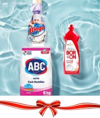 ABC ÇAMAŞIR DETERJANI 6 KG+ BİNGO YUMUŞATICI+ BULAŞIK DETERJANI 820 ML