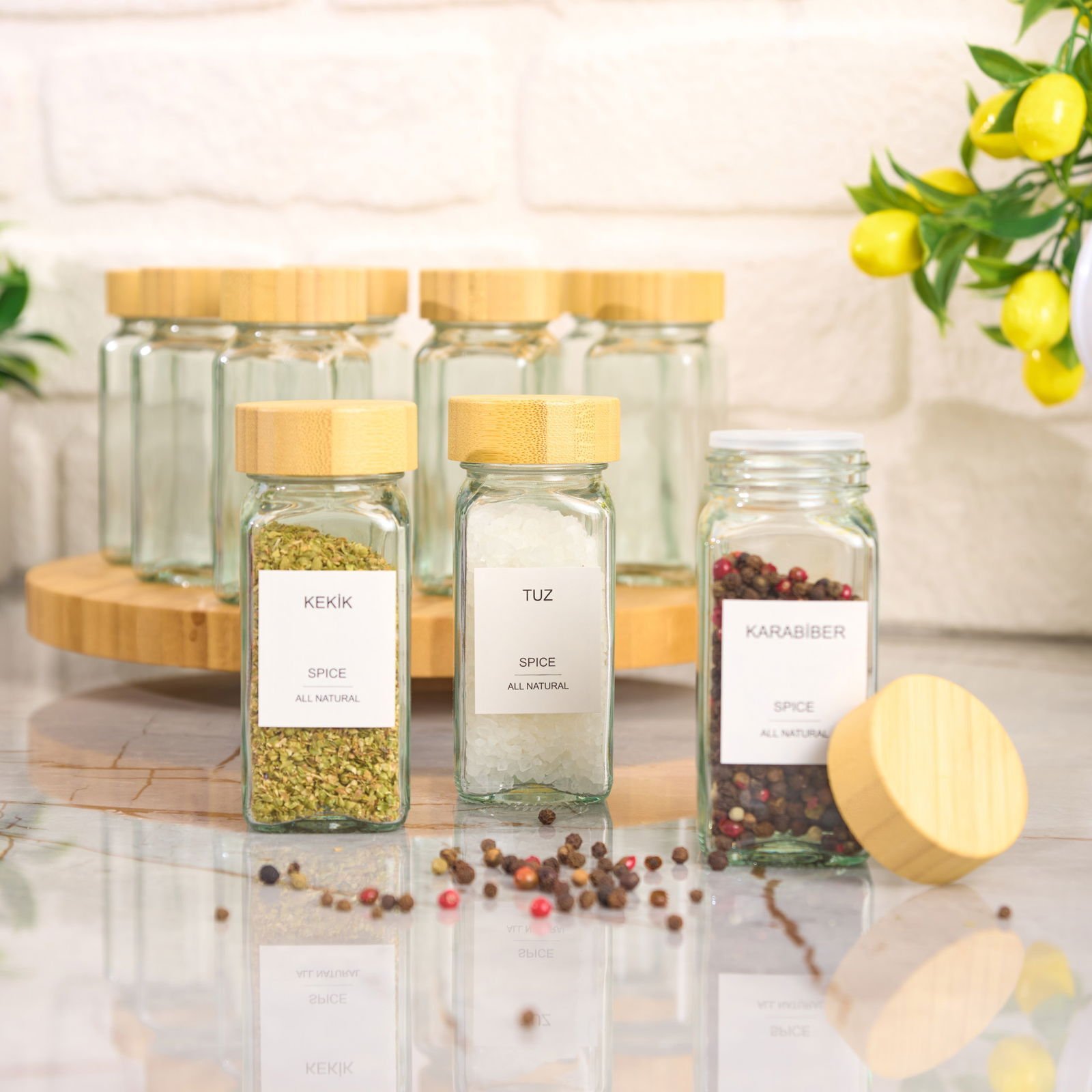 12'li Cam Baharatlık Seti - Şeffaf - 11 cm