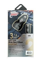 Autokit Metal Araç Şarjı 3.1 Amper 2 USB giriş Typec