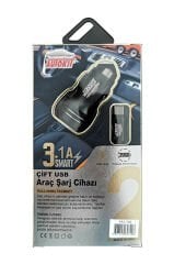 Autokit Metal Araç Şarjı 3.1 Amper 2 USB giriş Typec