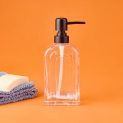 Cam Sıvı Sabunluk - Şeffaf / Siyah - 20x8 cm