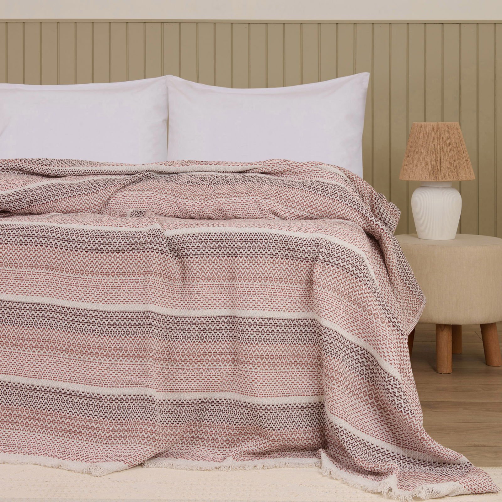 Soft Vita Çift Kişilik Pike - Ekru / Kiremit - 200x230 cm