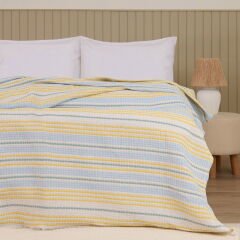 Soft Radiant Çift Kişilik Pike - Ekru / Mavi - 200x230 cm