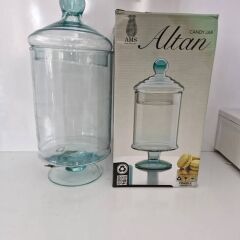 ALTAN DRAJELİK ŞIK TASARIMLI KAPAKLI AYAKLI CAM  ŞEKERLİK