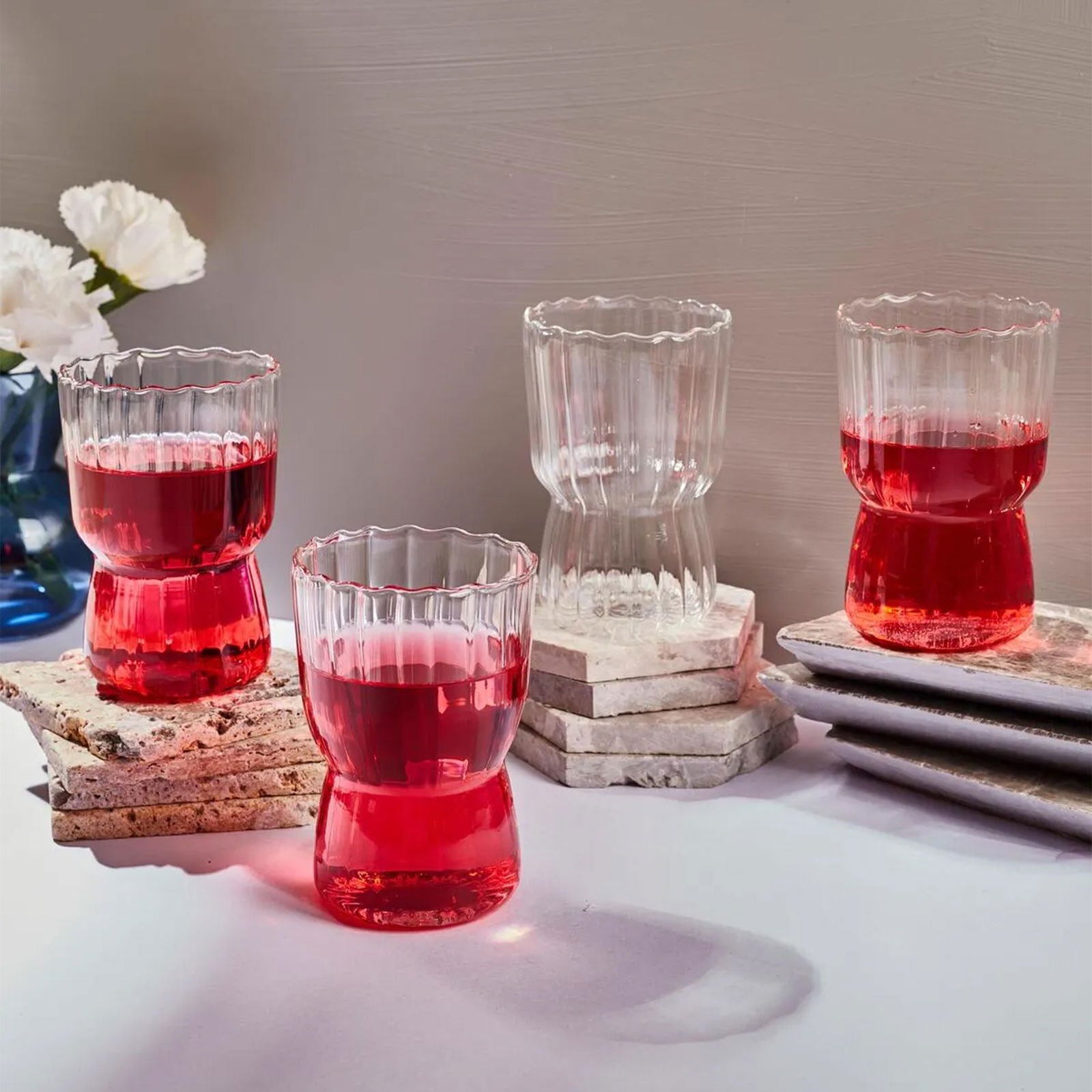 15885 Stripe 4'lü Borosilikat Cam Bardak - Şeffaf - 320 ml