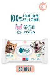 Petlove Evcil Hayvan Temizleme Mendili 60'lı