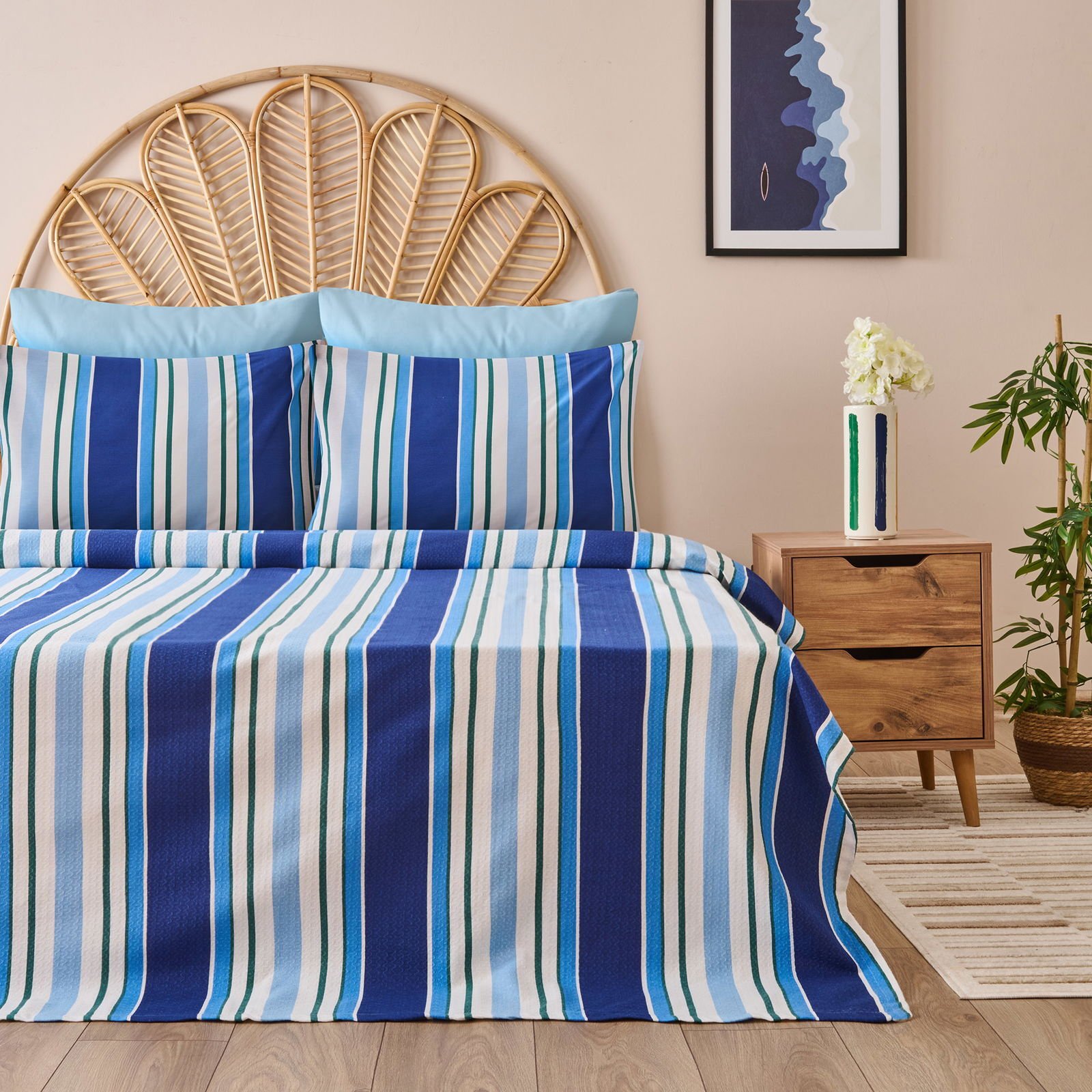 Soft Verano Çift Kişilik Pike Takımı - Mavi / Yeşil