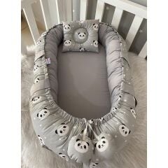 Babynest Lüks Tasarım Ortopedik Anne Yanı Bebek Yatağı Gri Panda 1 Adet