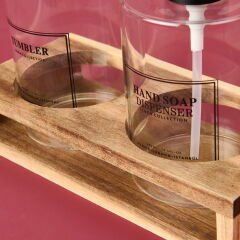 Cam 2'li Yuvarlak Sıvı Sabunluk Seti - Şeffaf / Gri / Kahverengi