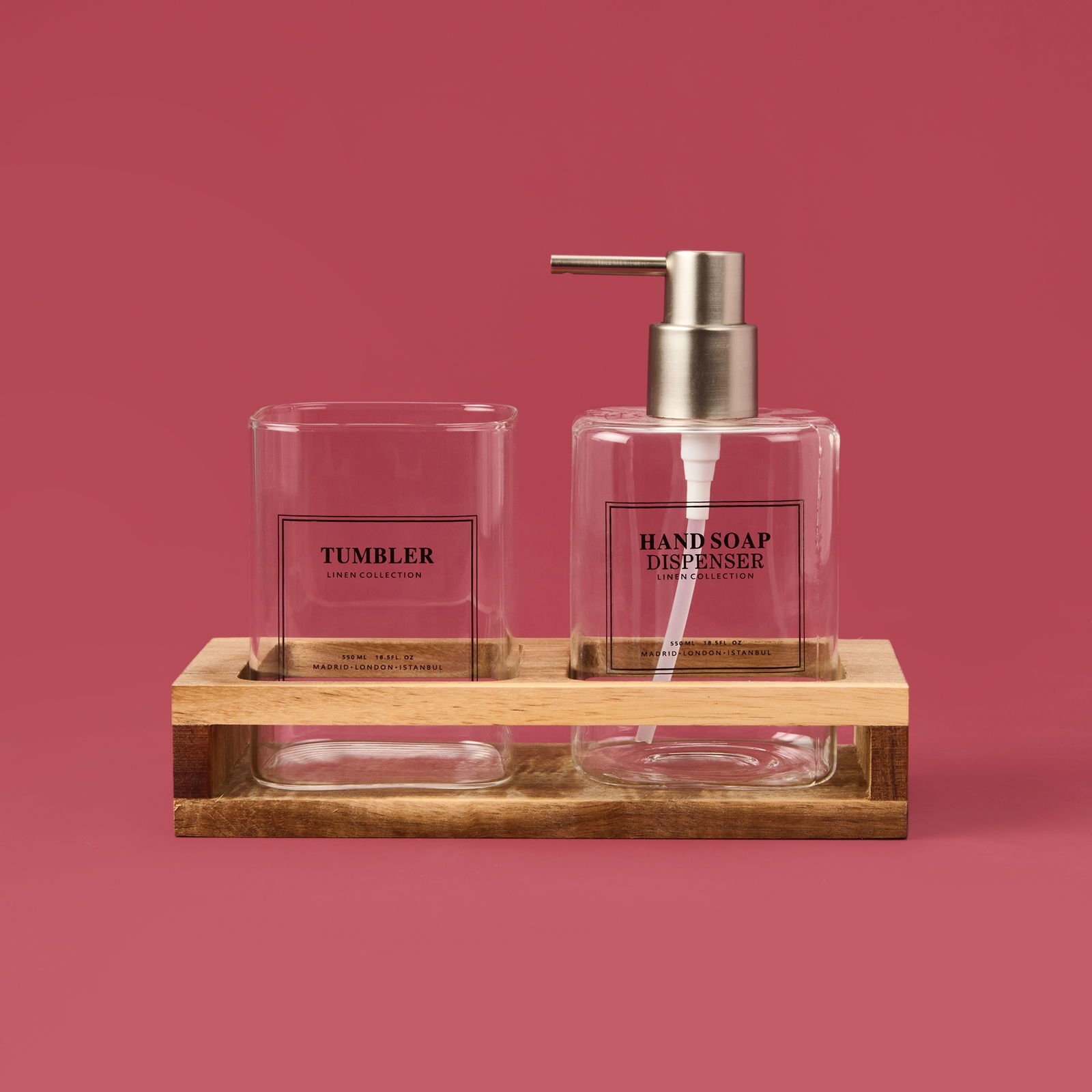 Cam 2'li Kare Sıvı Sabunluk Seti - Şeffaf / Siyah