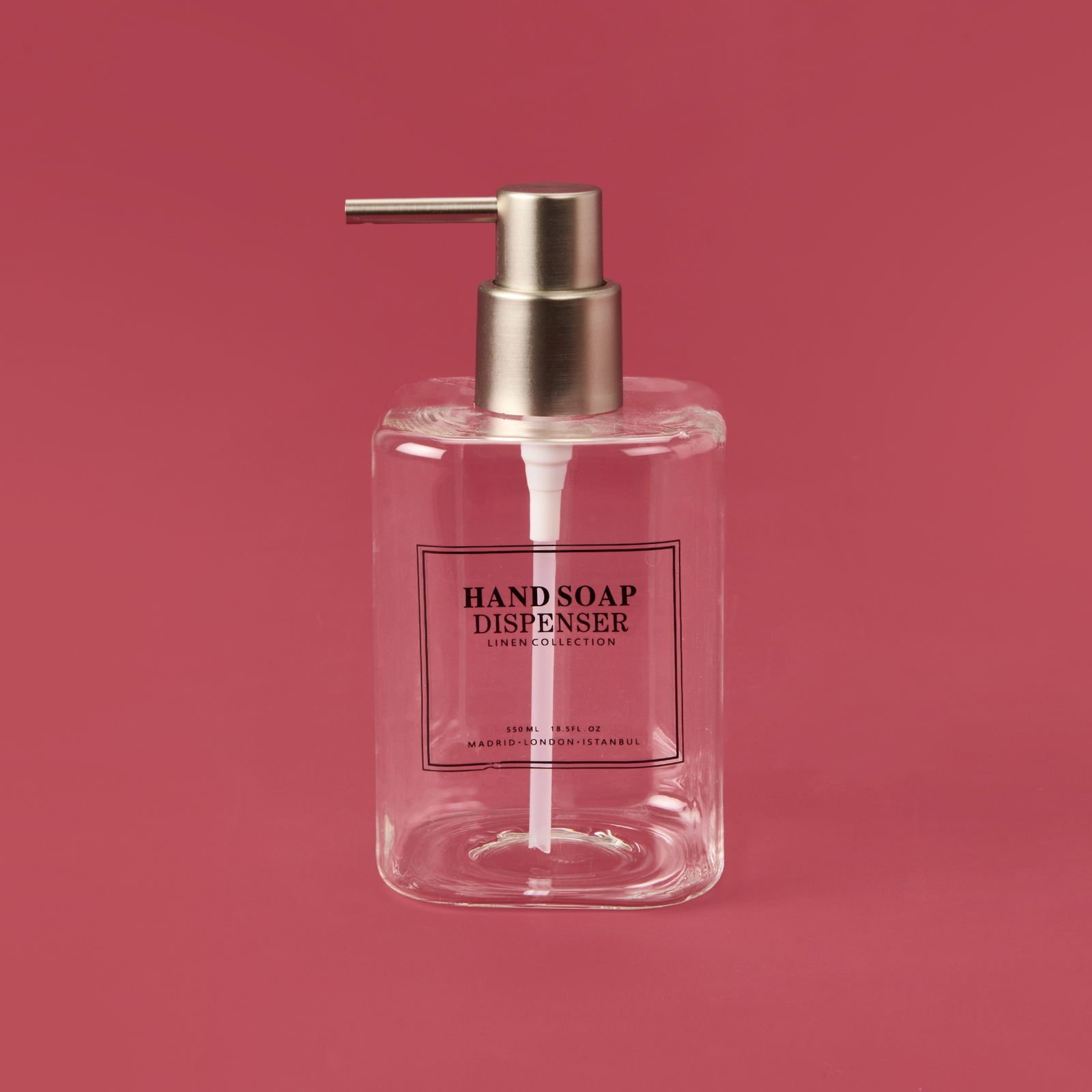 Kare Borosilikat Cam Sıvı Sabunluk - Şeffaf / Gri