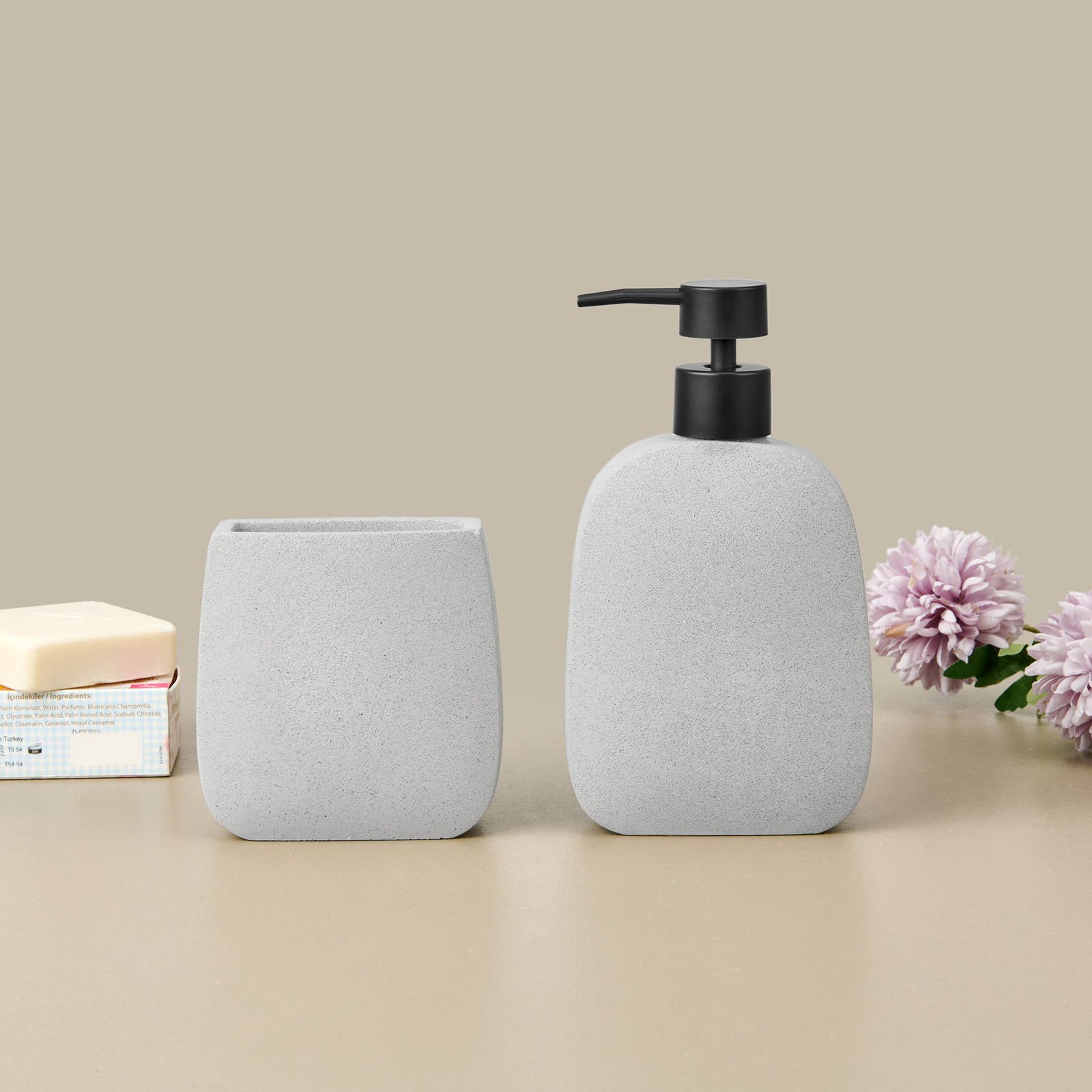 Bath Mithra 2'li Banyo Sıvı Sabunluk Seti - Gri