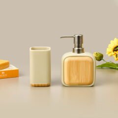 Bath Sau 2'li Banyo Sıvı Sabunluk Seti - Bej / Gri