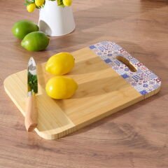 Desenli Bambu Kesme Tahtası - Bej - 36x25,5 cm