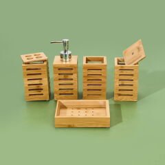 Bambu 5'li Banyo Seti - Bej