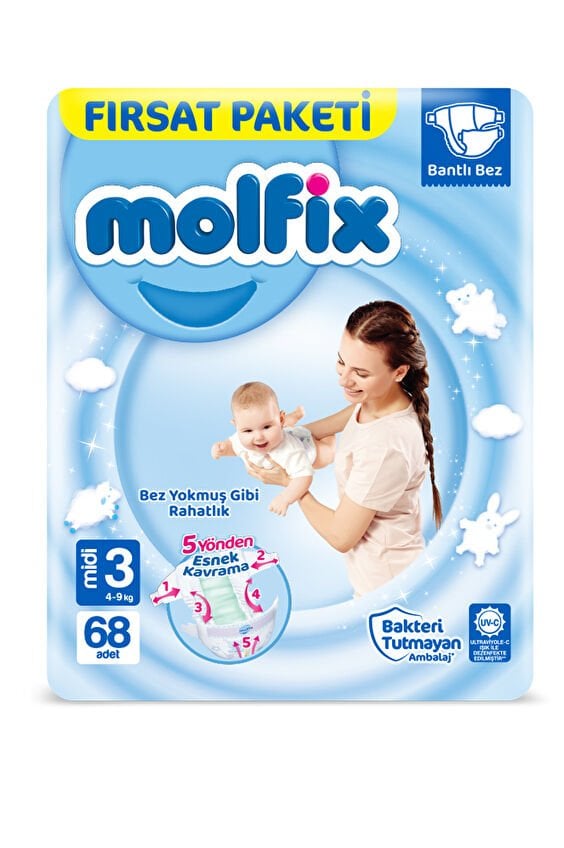 Molfix Bebek Bezi Fırsat Paketi (3) Midi 4-9 kg 68'li